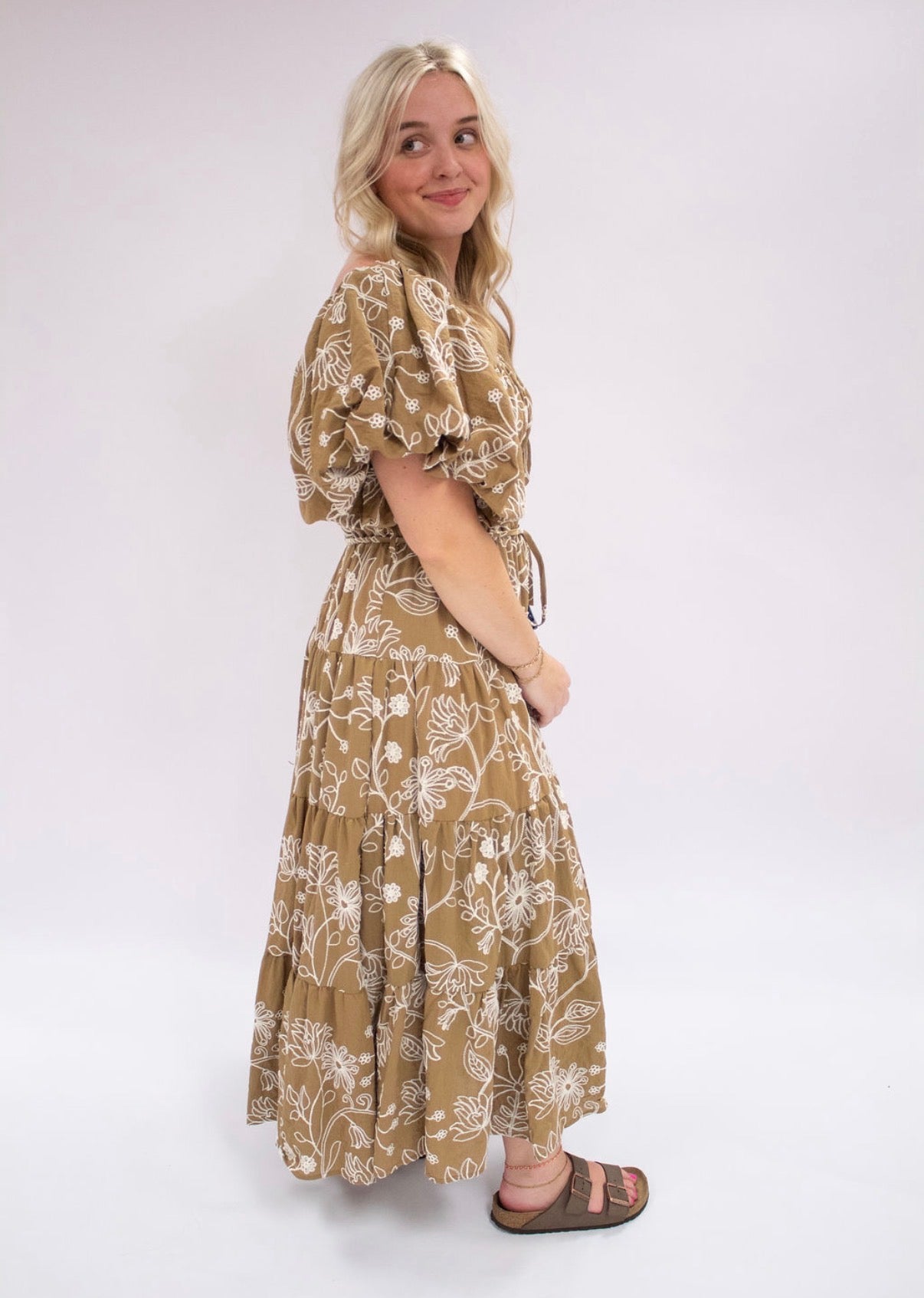 Floral Puff Sleeve Midi Dress
