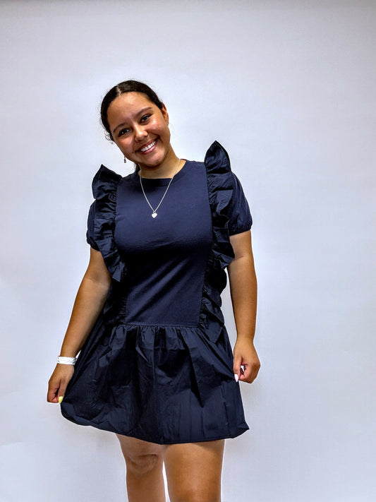 Ruffled Navy Dress