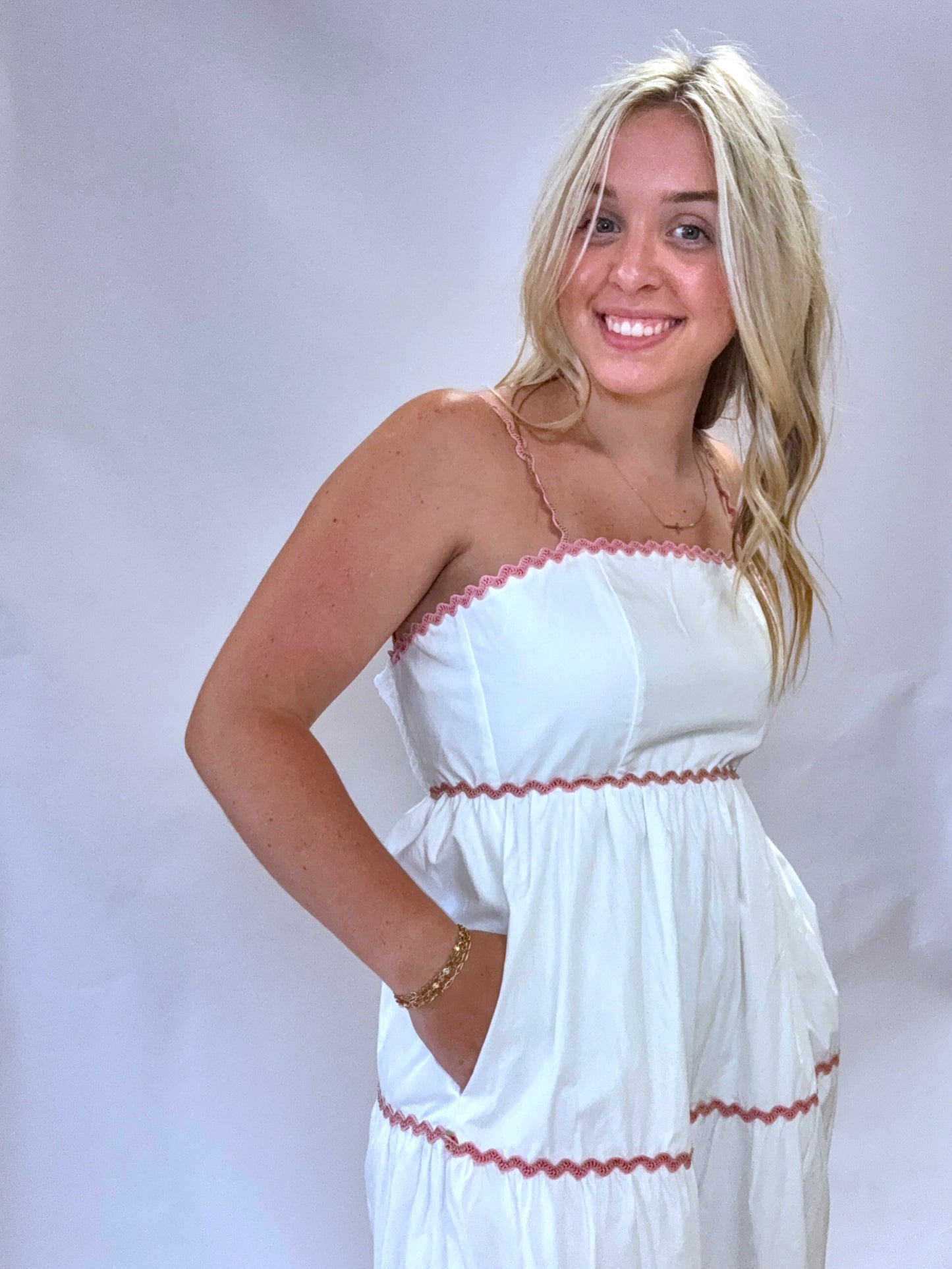 Off White Ric Rac Midi Dress