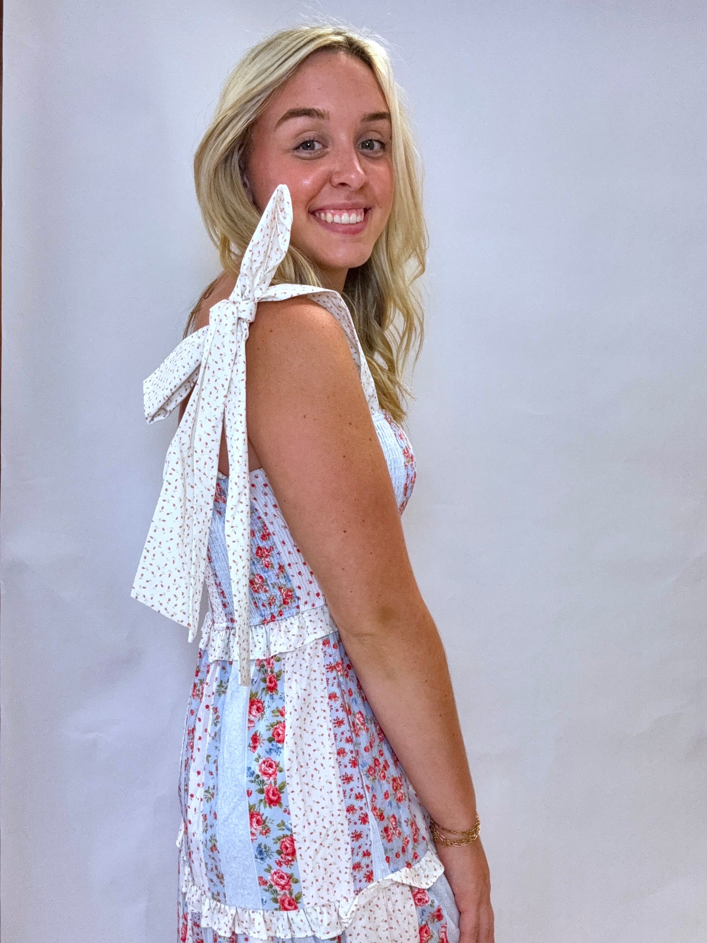 Red White and Floral Maxi Dress