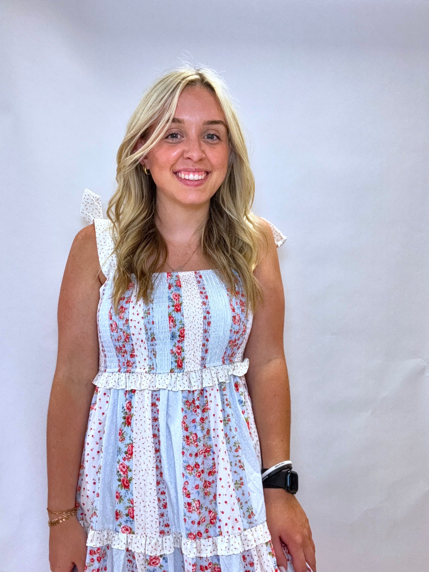 Red White and Floral Maxi Dress