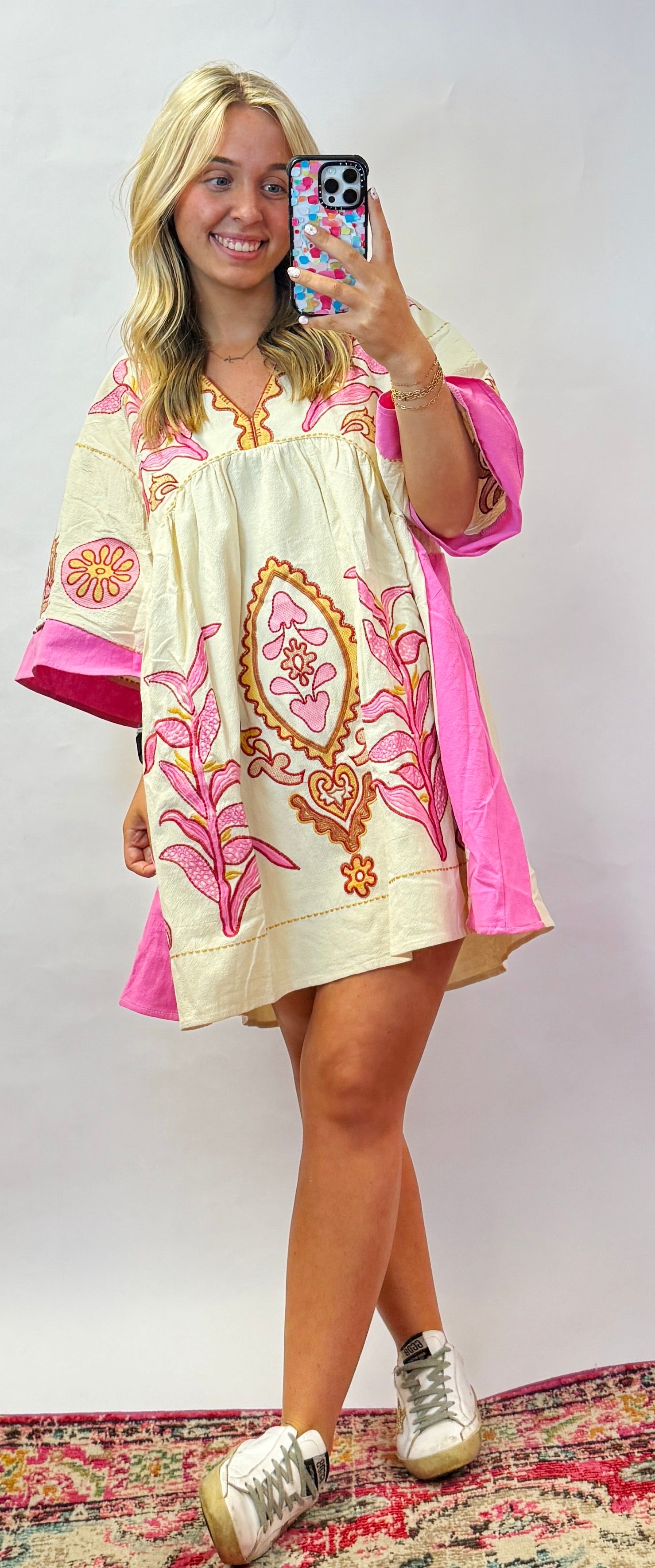 Sawyer V-Neck Embroidery Dress – The Pink Door Boutique
