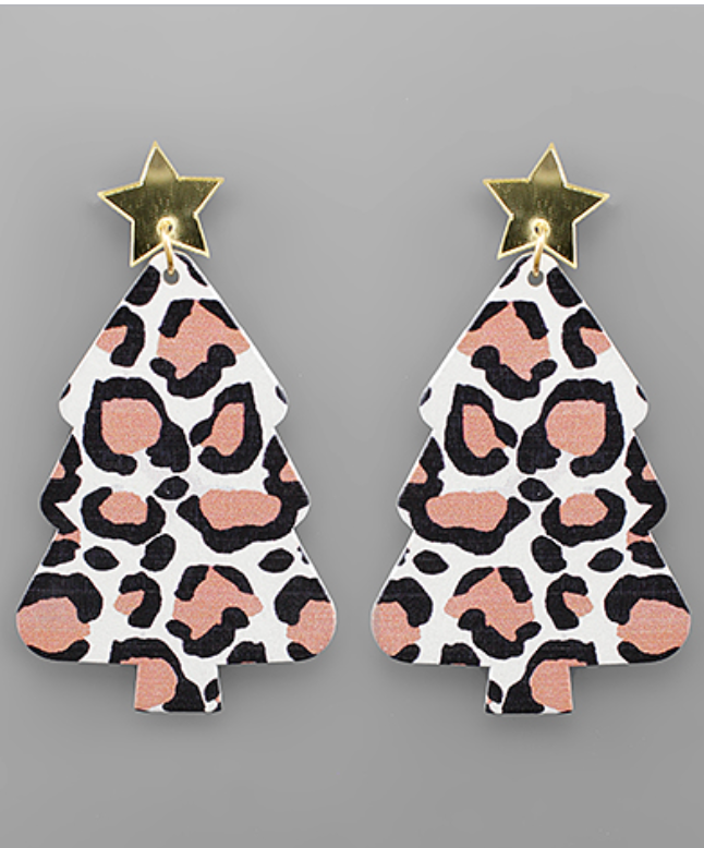 Cheetah Christmas Tree Earrings