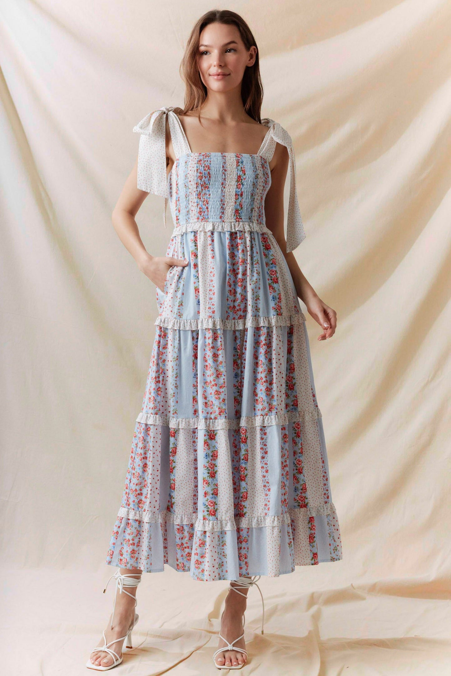Red White and Floral Maxi Dress