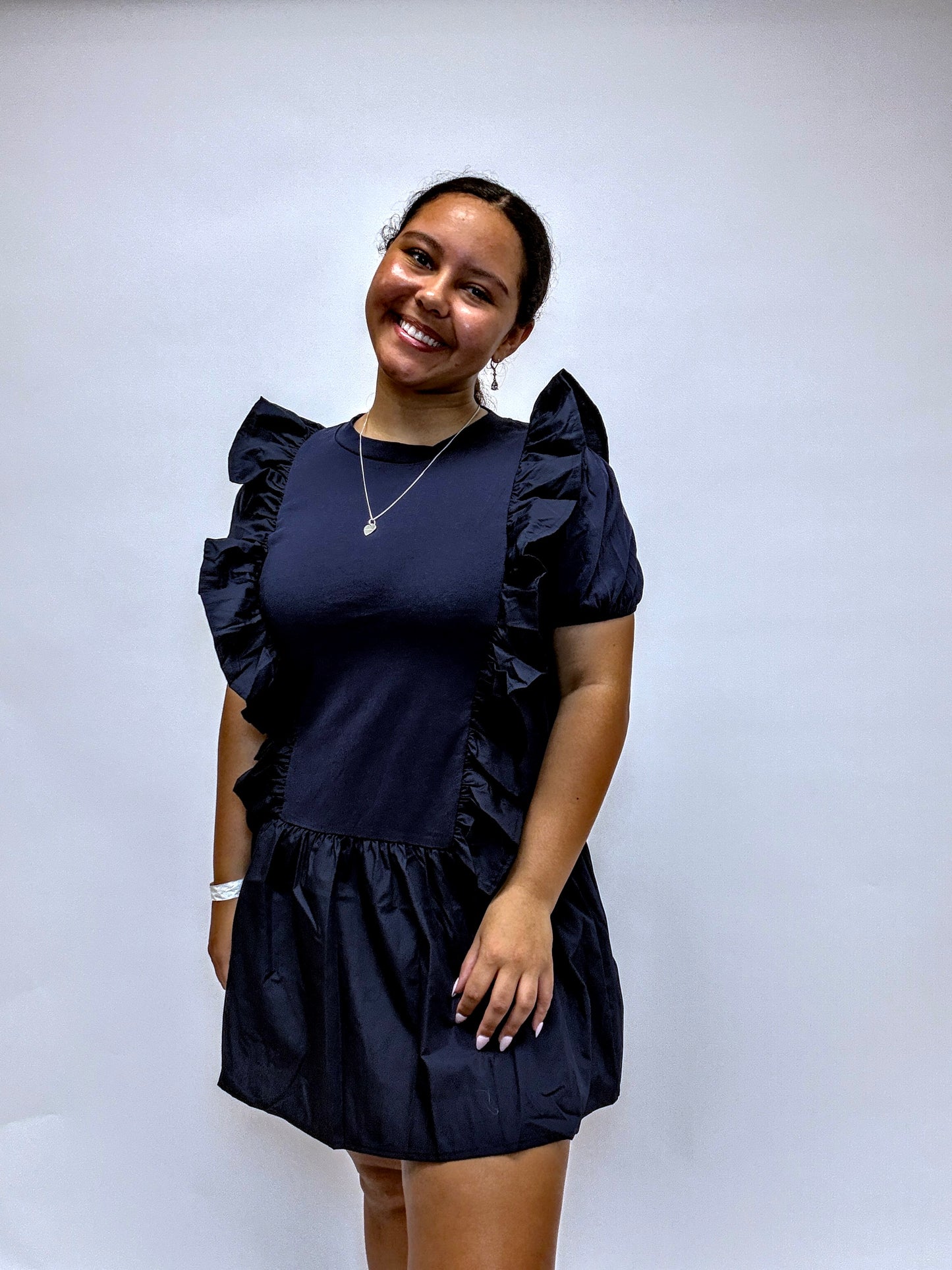 Ruffled Navy Dress
