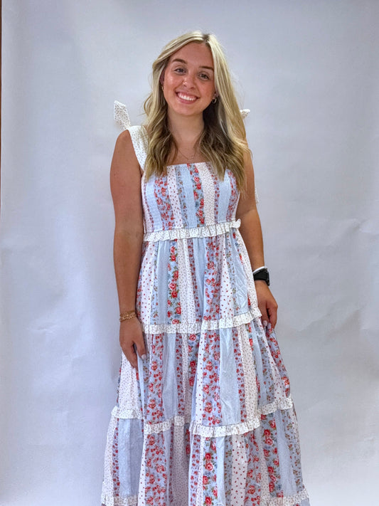 Red White and Floral Maxi Dress