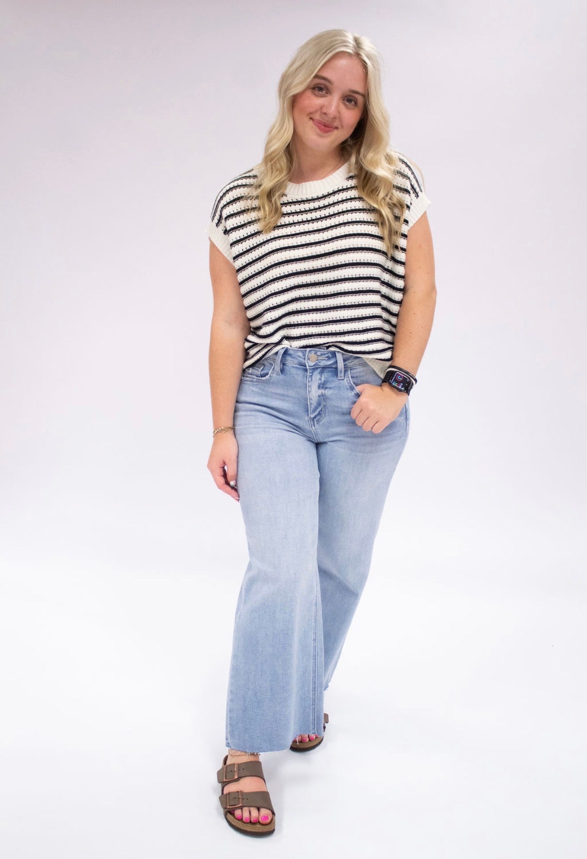 Striped Sleeveless Crew Neck Top