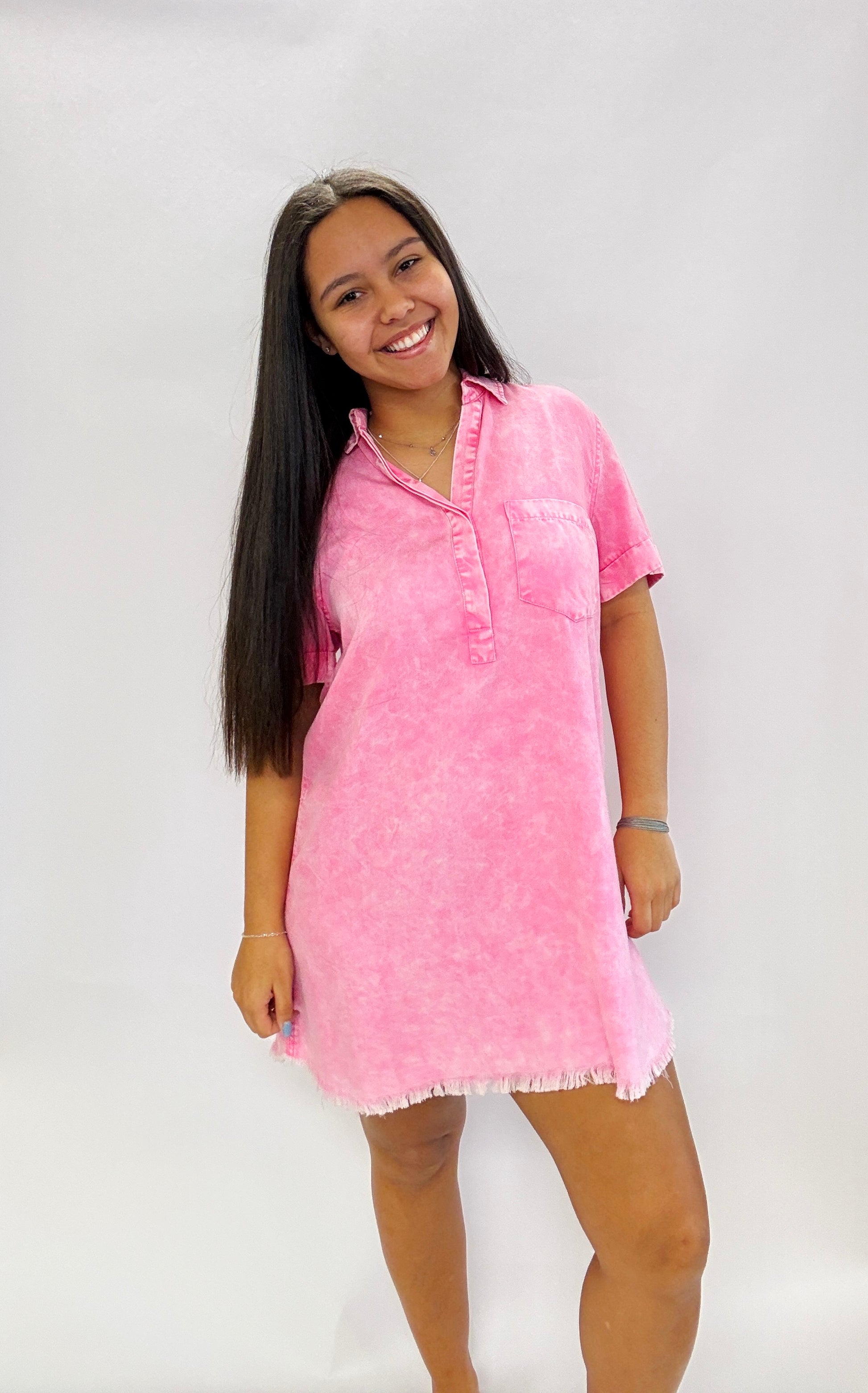 Washed Denim T-Shirt Dress The Pink Door Boutique Washed Denim T-Shirt Dress The Pink Door Boutique