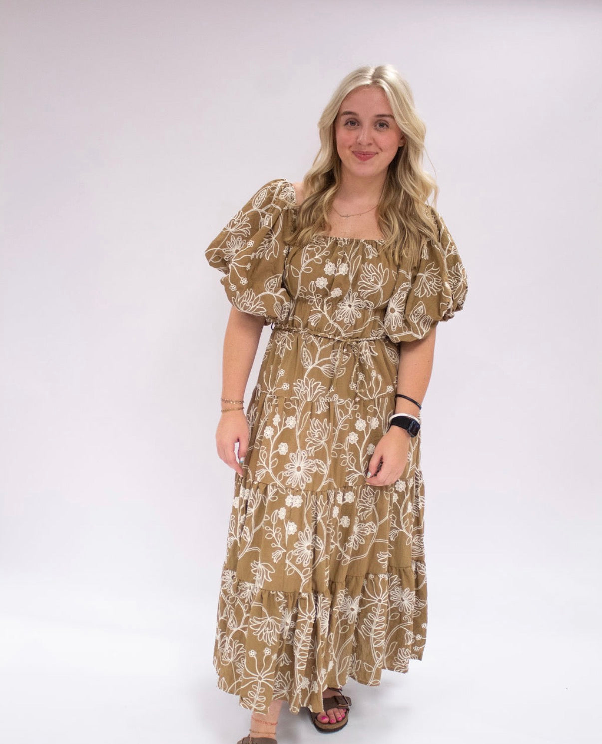 Floral Puff Sleeve Midi Dress