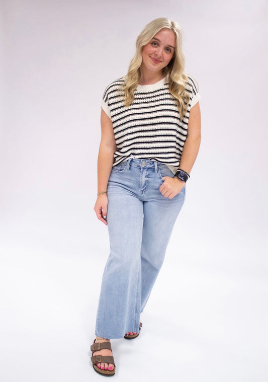 Striped Sleeveless Crew Neck Top