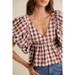 Gingham Bubble Puff Sleeve Top