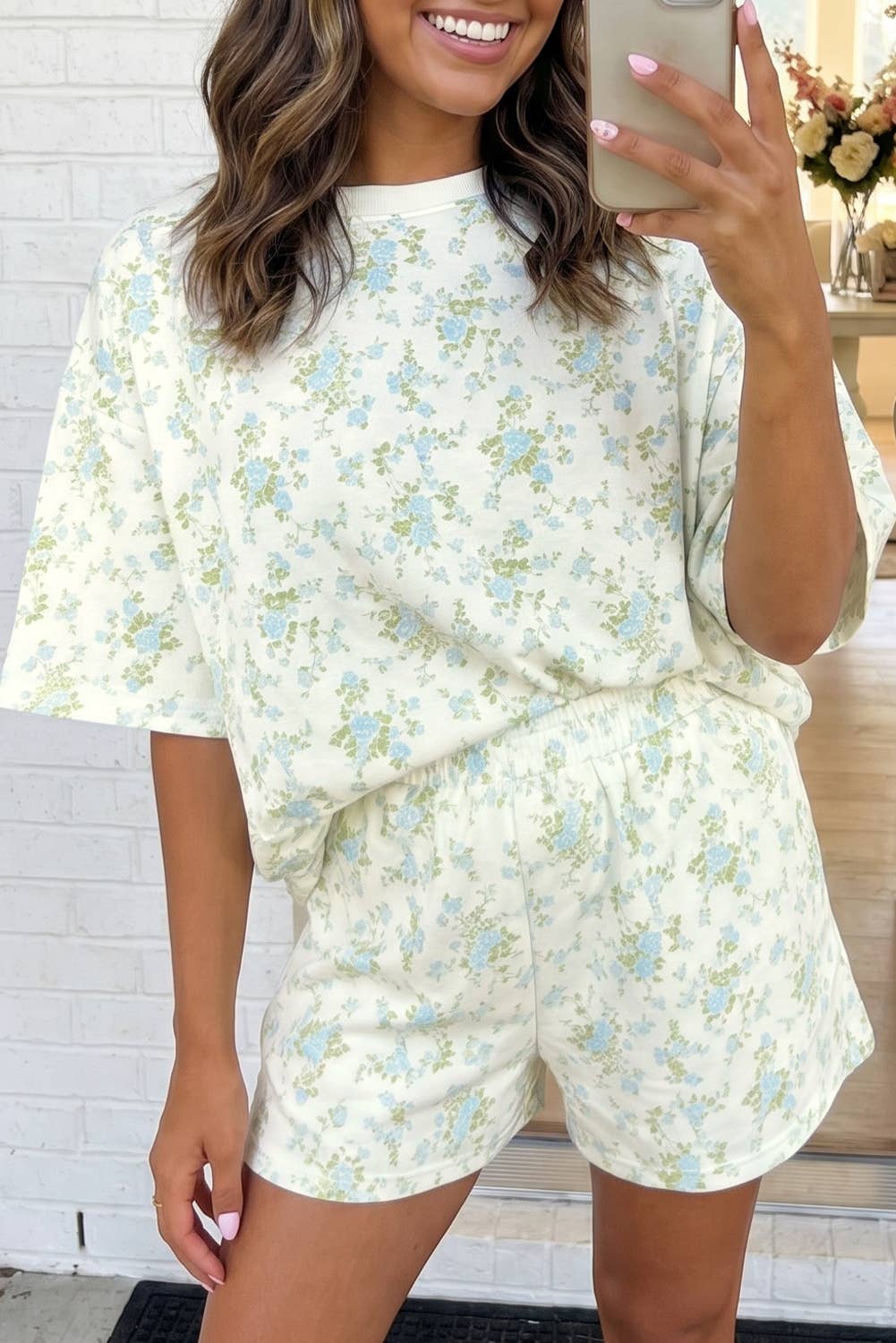 Floral Oversized Tee and Shorts Set