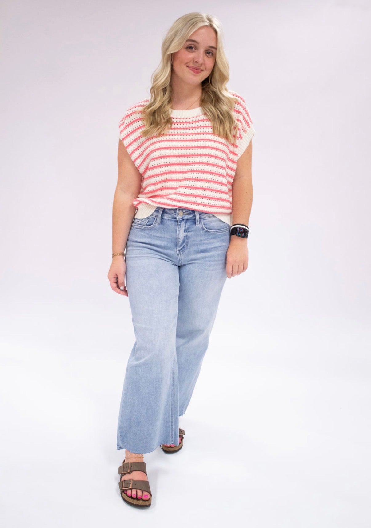 Striped Sleeveless Crew Neck Top
