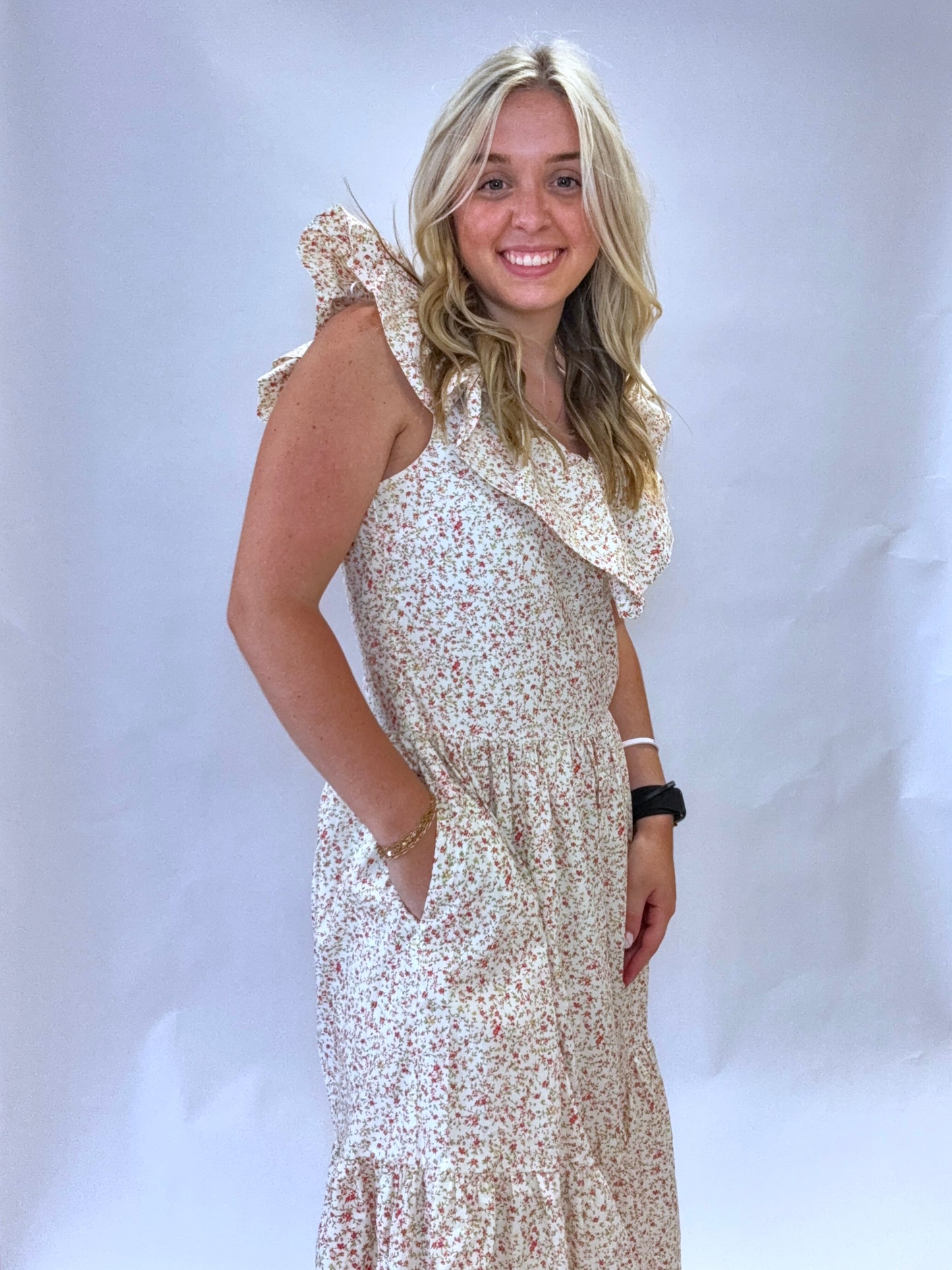 Foral Ruffled Midi Dress