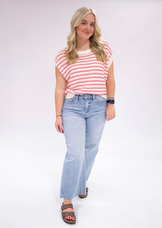 Striped Sleeveless Crew Neck Top