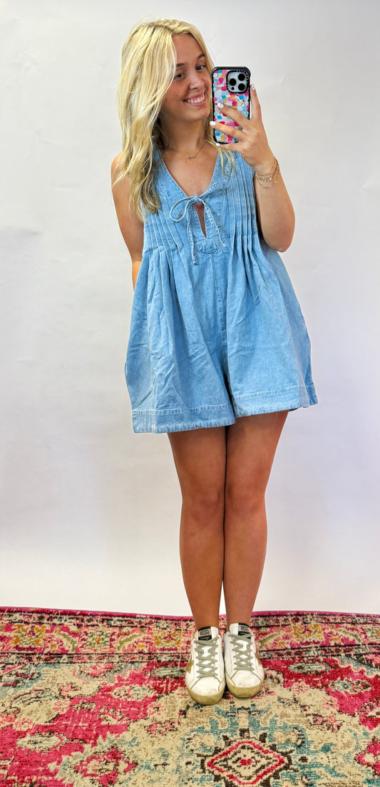 V-Neck Denim Romper