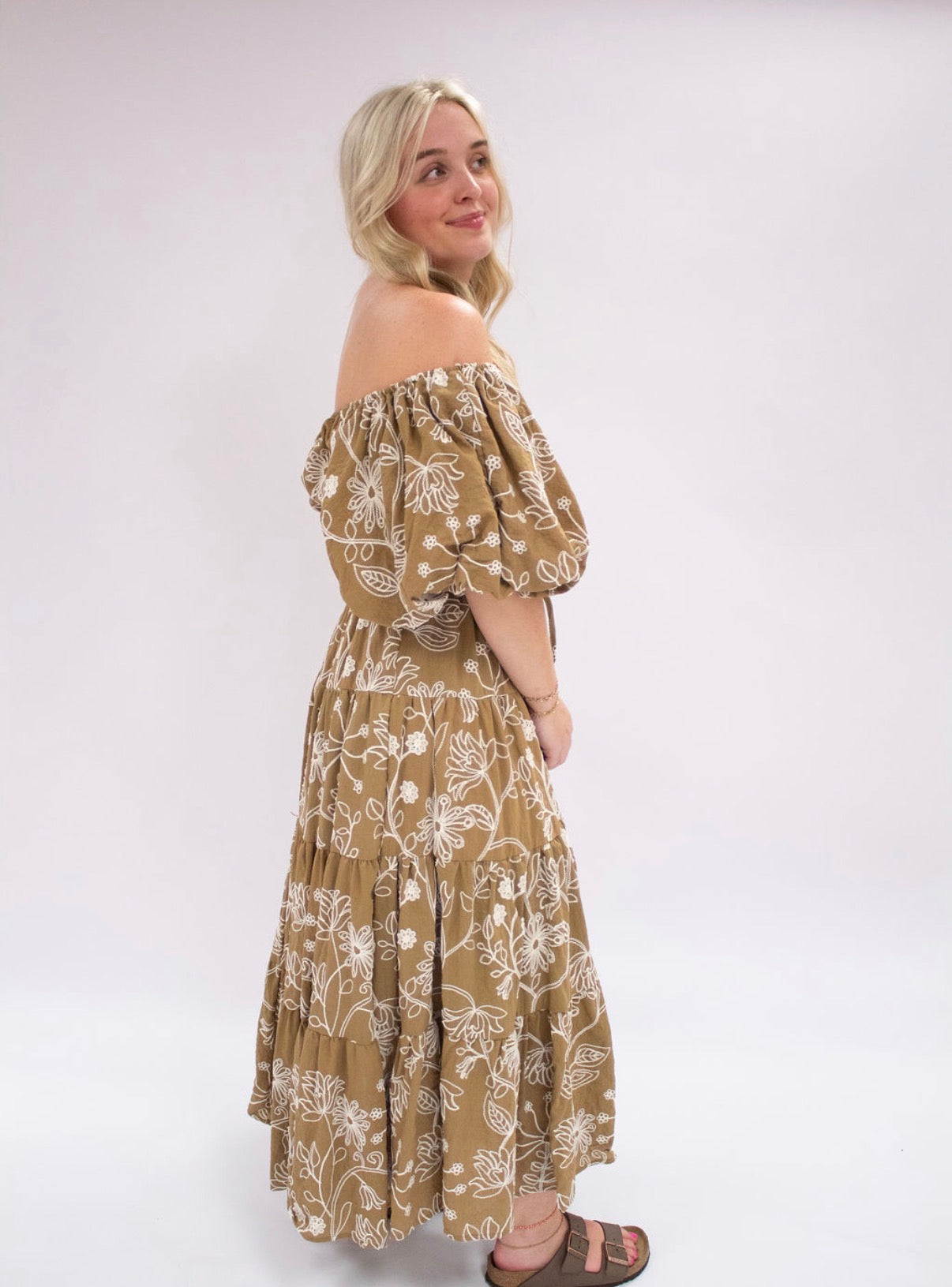 Floral Puff Sleeve Midi Dress