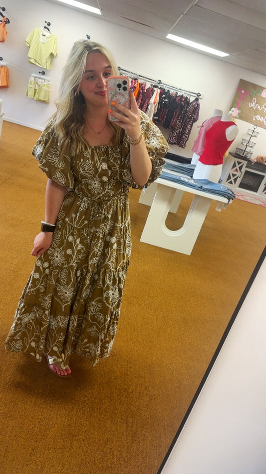 Floral Puff Sleeve Midi Dress