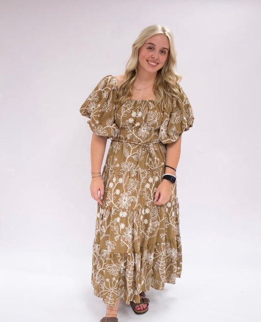Floral Puff Sleeve Midi Dress