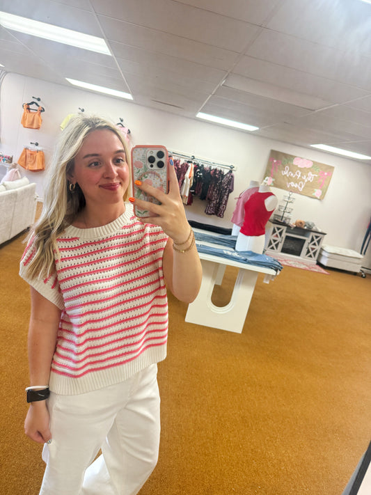 Striped Sleeveless Crew Neck Top