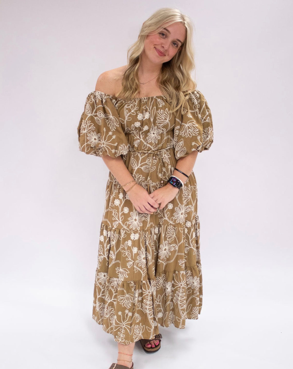 Floral Puff Sleeve Midi Dress