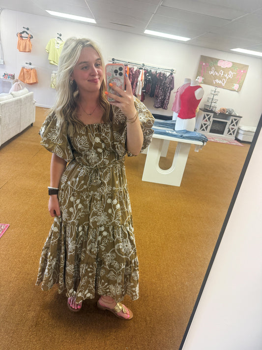 Floral Puff Sleeve Midi Dress