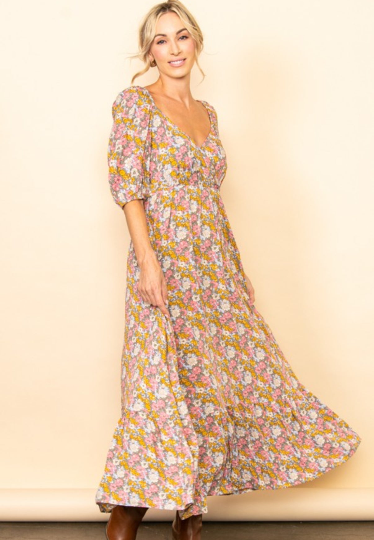 Reversible Fall Floral Flare Maxi Dress