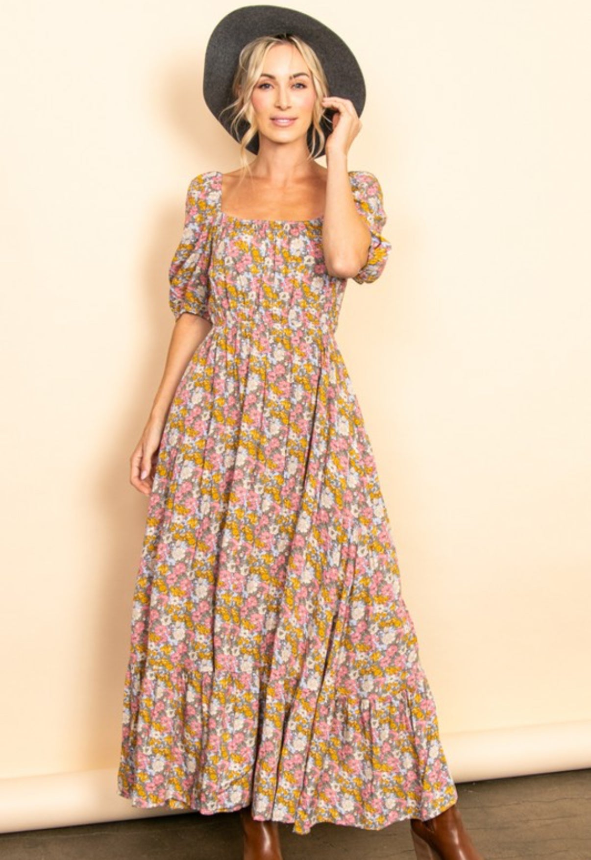 Reversible Fall Floral Flare Maxi Dress