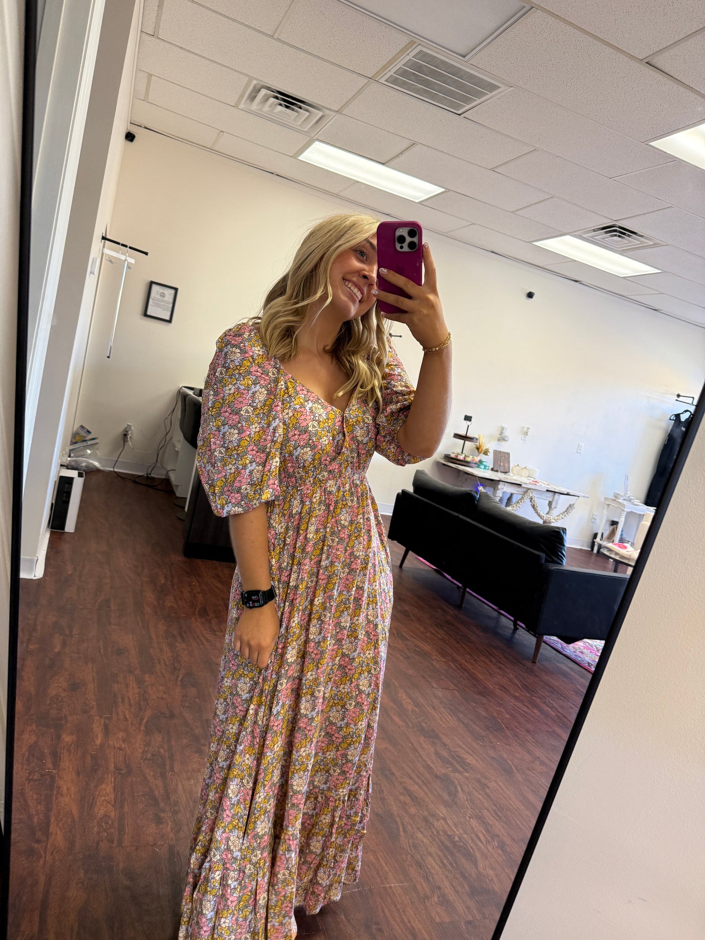 Reversible Fall Floral Flare Maxi Dress