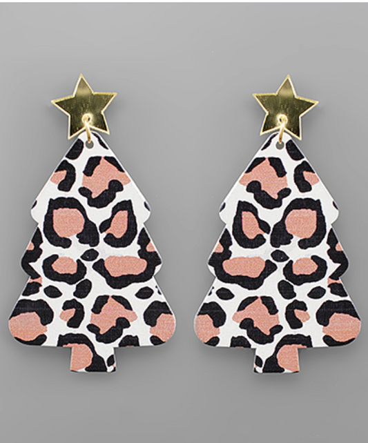 Cheetah Christmas Tree Earrings