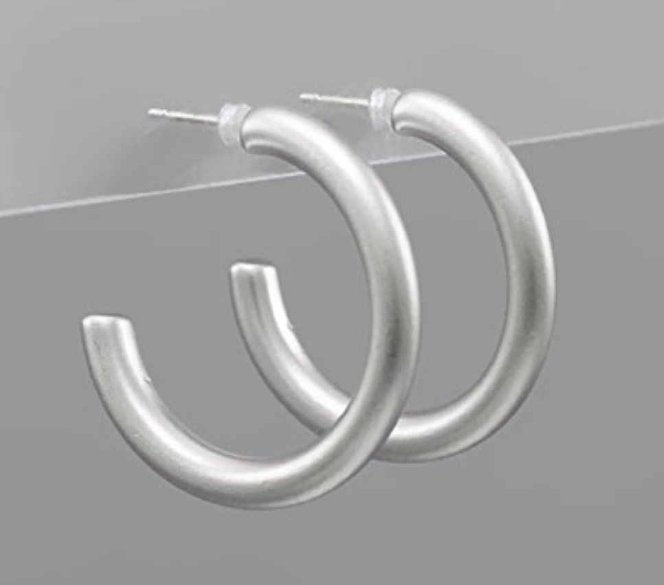 Matte Silver Hoops