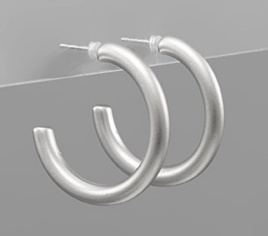 Matte Silver Hoops