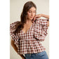 Gingham Bubble Puff Sleeve Top