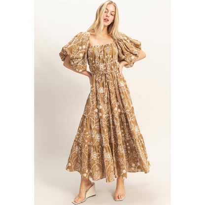Floral Puff Sleeve Midi Dress